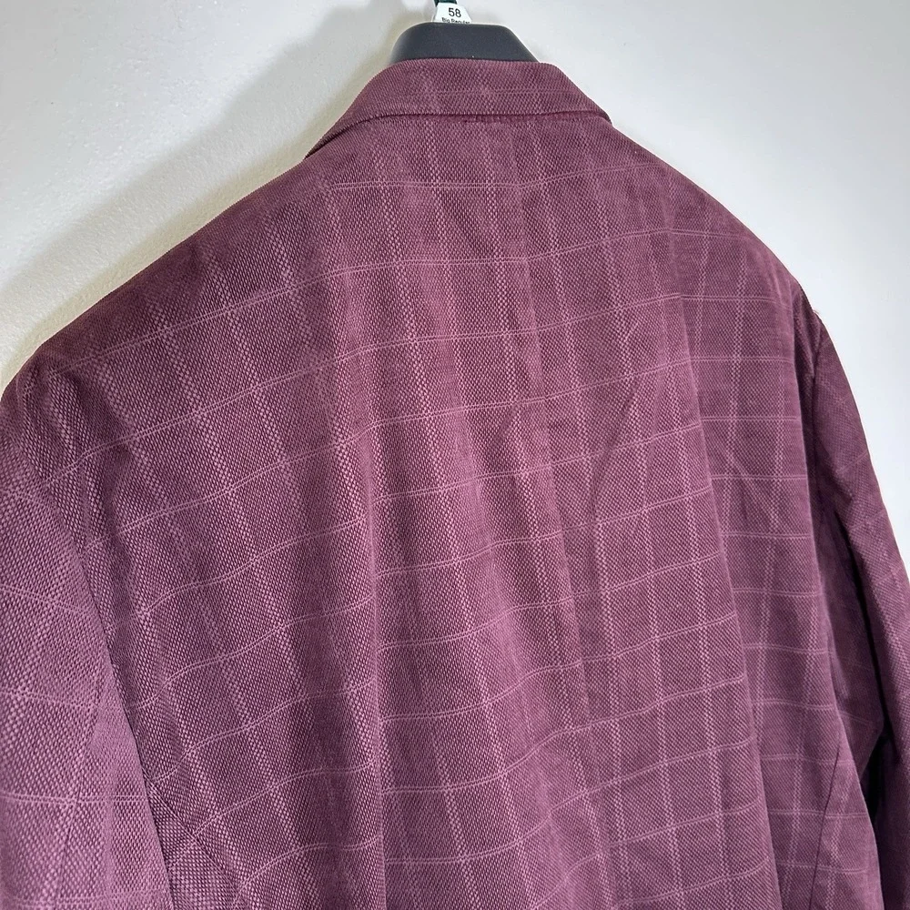 Stafford Mens 60 Long Sport Coat Burgundy Windowpane Cotton Big & Tall Blazer
